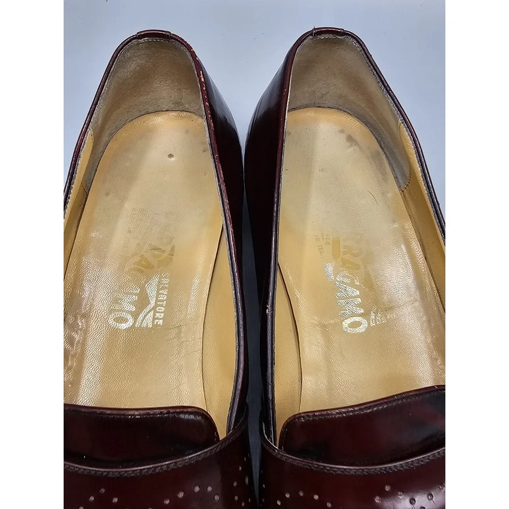 Vintage Salvatore Ferragamo‎ Brogue Slip On Burgundy Loafers Men's 11.5 D Italy